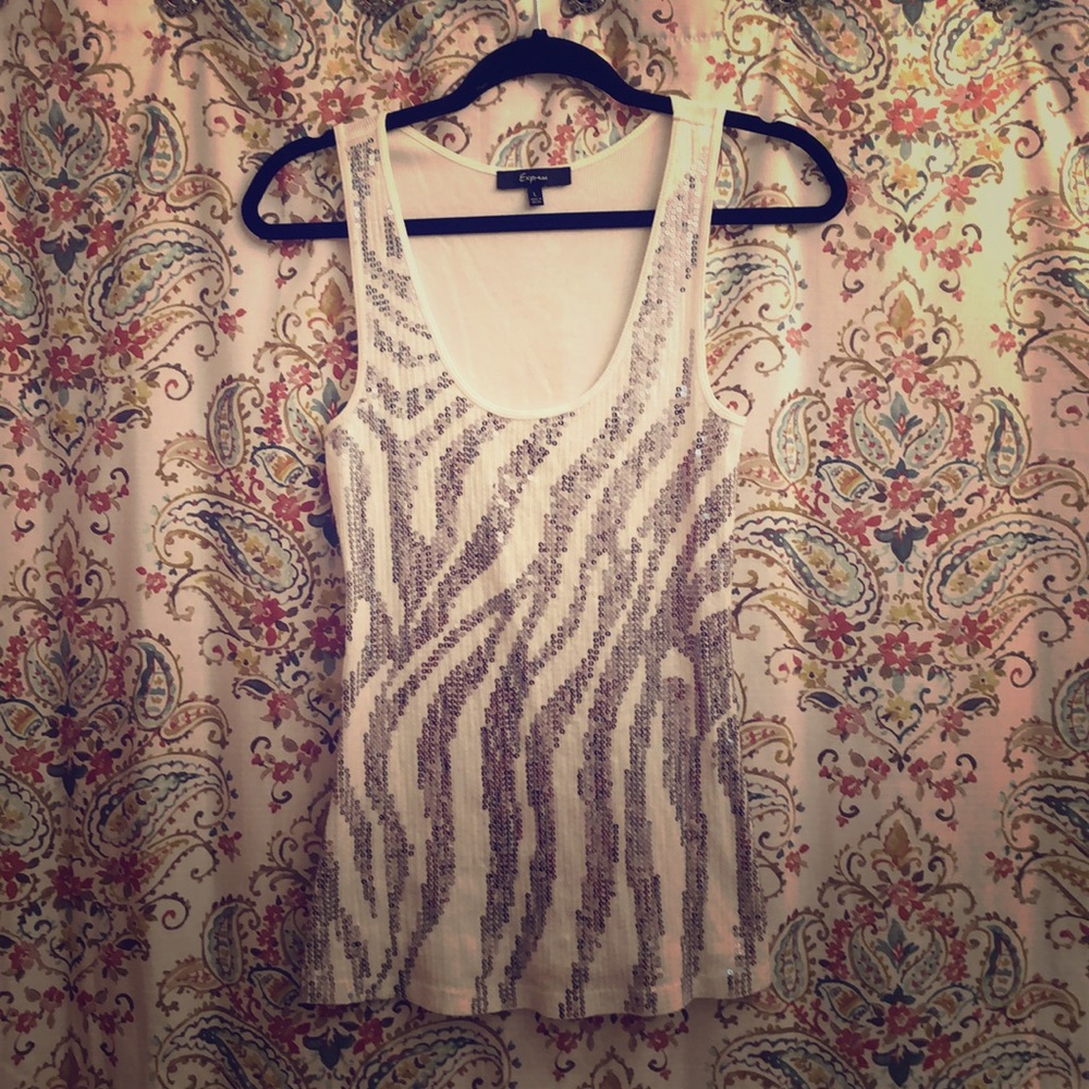 Express White Sequin Sleeveless Knit Top